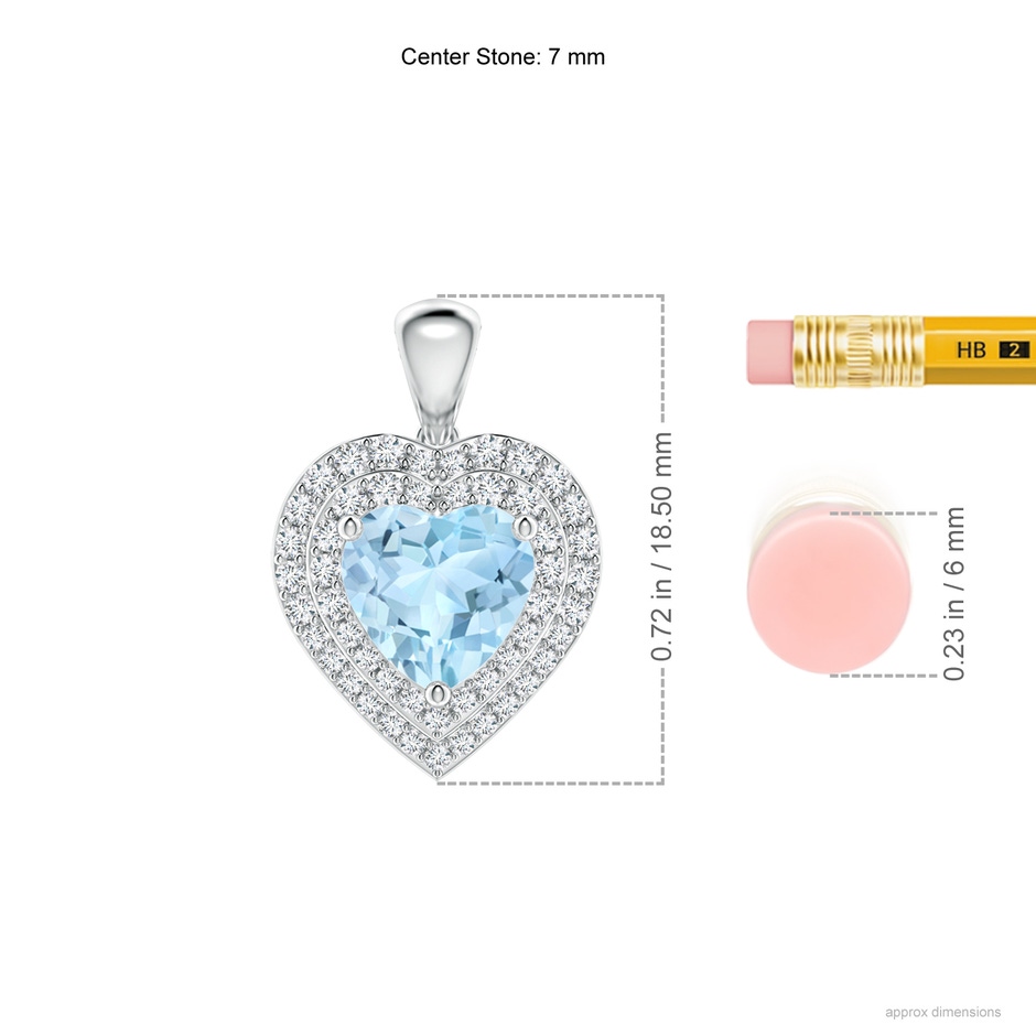 7mm AAA Aquamarine Heart Pendant with Diamond Double Halo in White Gold ruler