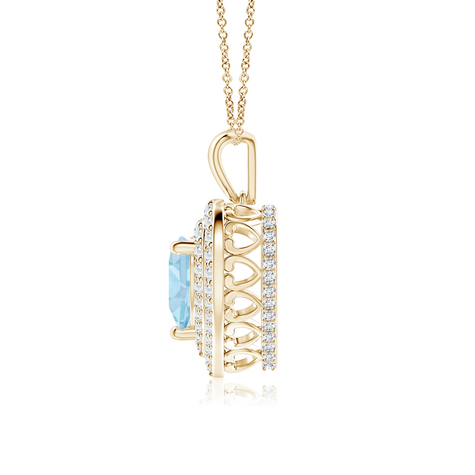 7mm AAA Aquamarine Heart Pendant with Diamond Double Halo in Yellow Gold side-1