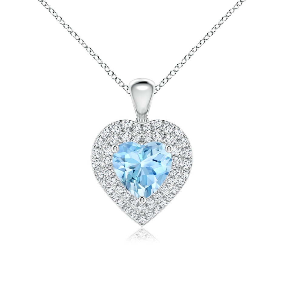 7mm AAAA Aquamarine Heart Pendant with Diamond Double Halo in P950 Platinum 