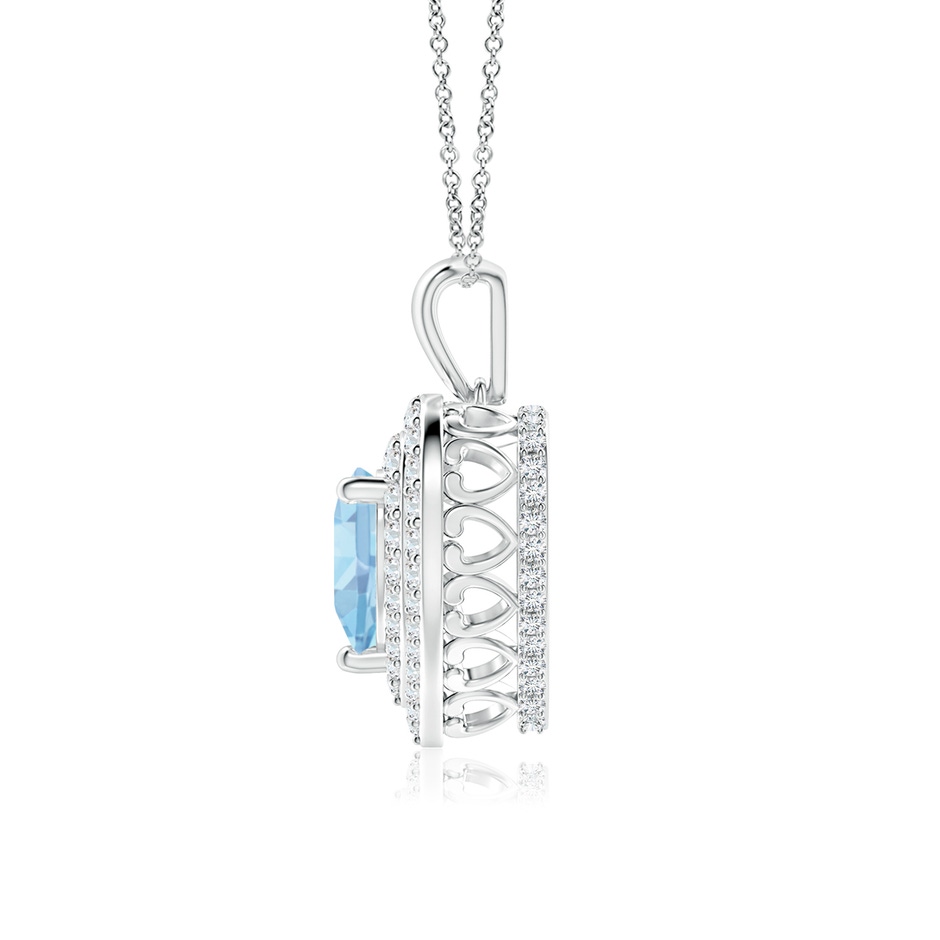 7mm AAAA Aquamarine Heart Pendant with Diamond Double Halo in P950 Platinum side-1