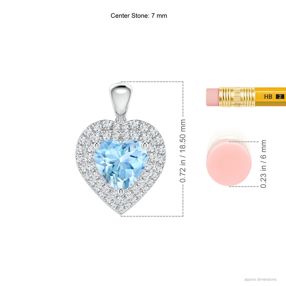 7mm AAAA Aquamarine Heart Pendant with Diamond Double Halo in P950 Platinum ruler