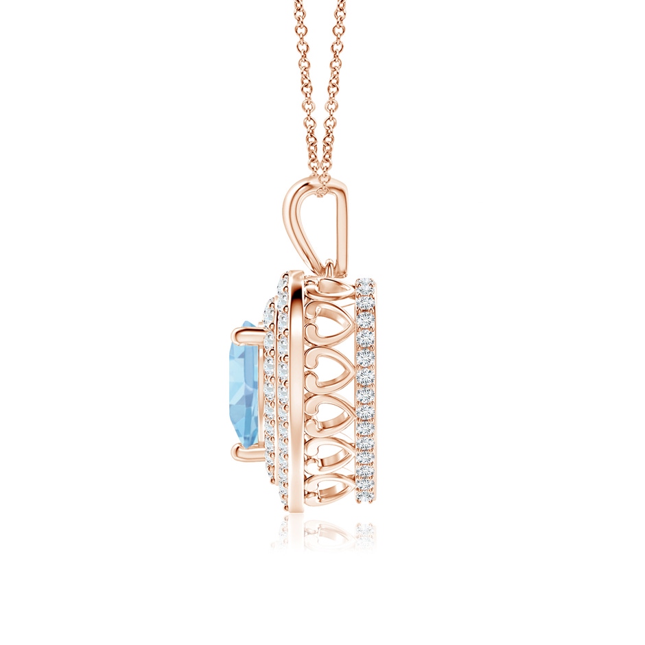 7mm AAAA Aquamarine Heart Pendant with Diamond Double Halo in Rose Gold side-1