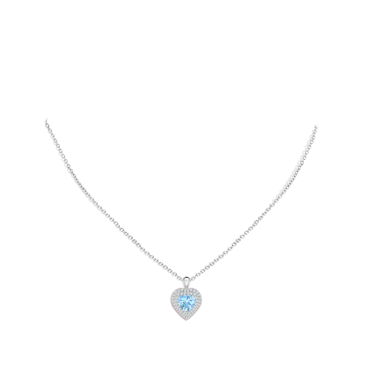 Aquamarine Heart Pendant with Diamond Double Halo | Angara