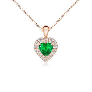 5mm AAA Emerald Heart Pendant with Diamond Double Halo in Rose Gold