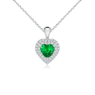 5mm AAA Emerald Heart Pendant with Diamond Double Halo in White Gold