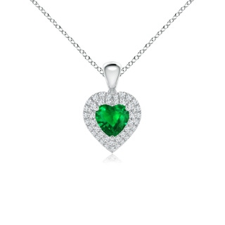 5mm AAAA Emerald Heart Pendant with Diamond Double Halo in White Gold