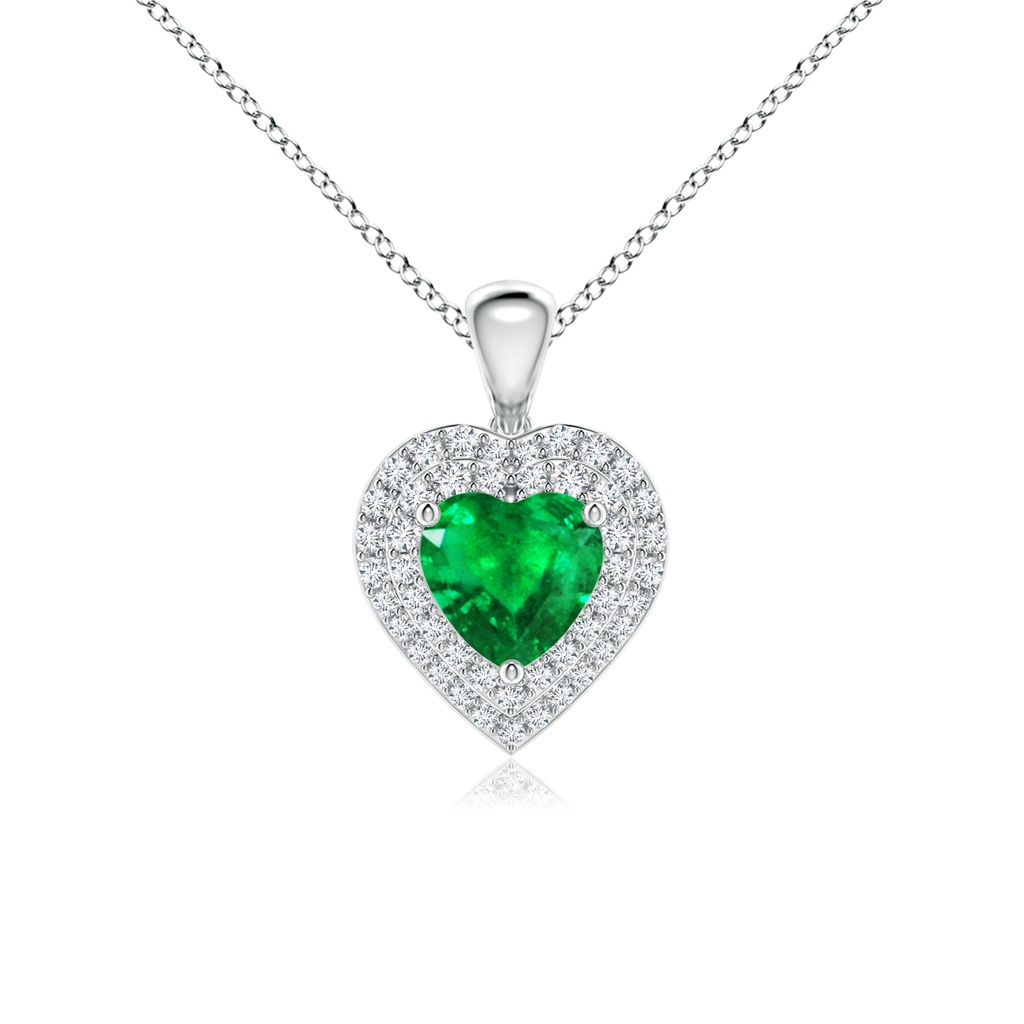 6mm AAA Emerald Heart Pendant with Diamond Double Halo in White Gold