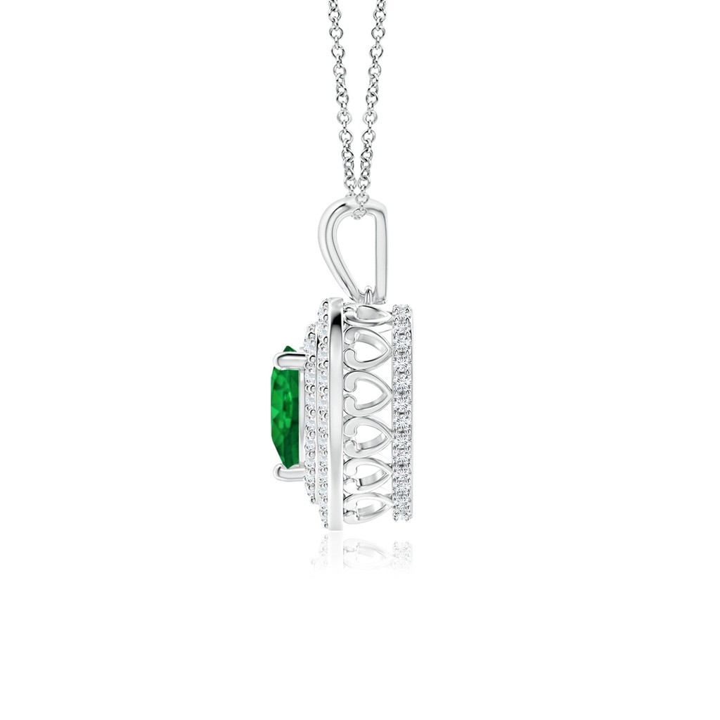 6mm AAA Emerald Heart Pendant with Diamond Double Halo in White Gold Side-1