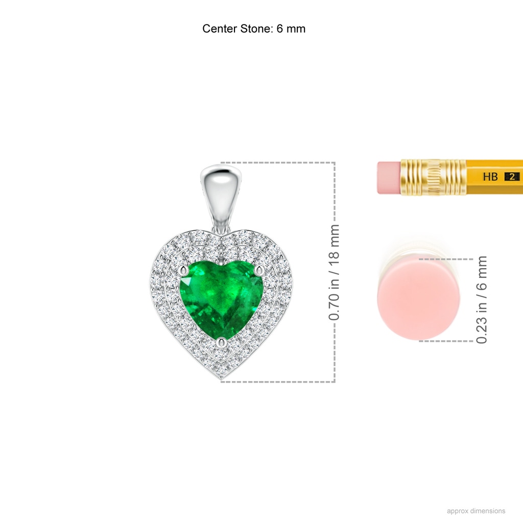 6mm AAA Emerald Heart Pendant with Diamond Double Halo in White Gold Ruler
