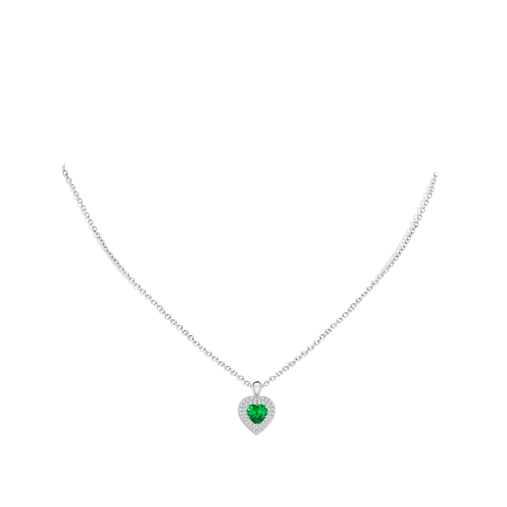 6mm AAA Emerald Heart Pendant with Diamond Double Halo in White Gold Body-Neck