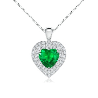 7mm AAA Emerald Heart Pendant with Diamond Double Halo in White Gold
