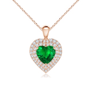 7mm AAAA Emerald Heart Pendant with Diamond Double Halo in Rose Gold