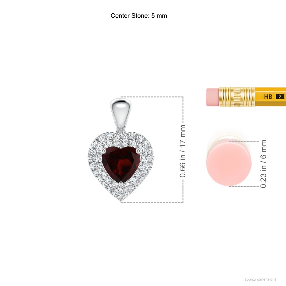 5mm A Garnet Heart Pendant with Diamond Double Halo in P950 Platinum ruler