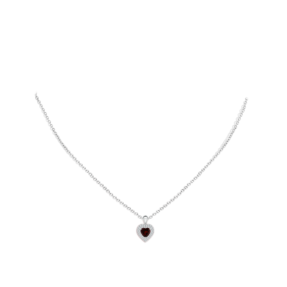 5mm A Garnet Heart Pendant with Diamond Double Halo in P950 Platinum body-neck