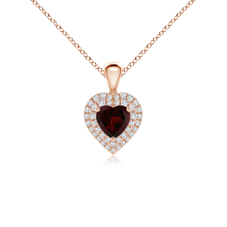 5mm A Garnet Heart Pendant with Diamond Double Halo in Rose Gold 