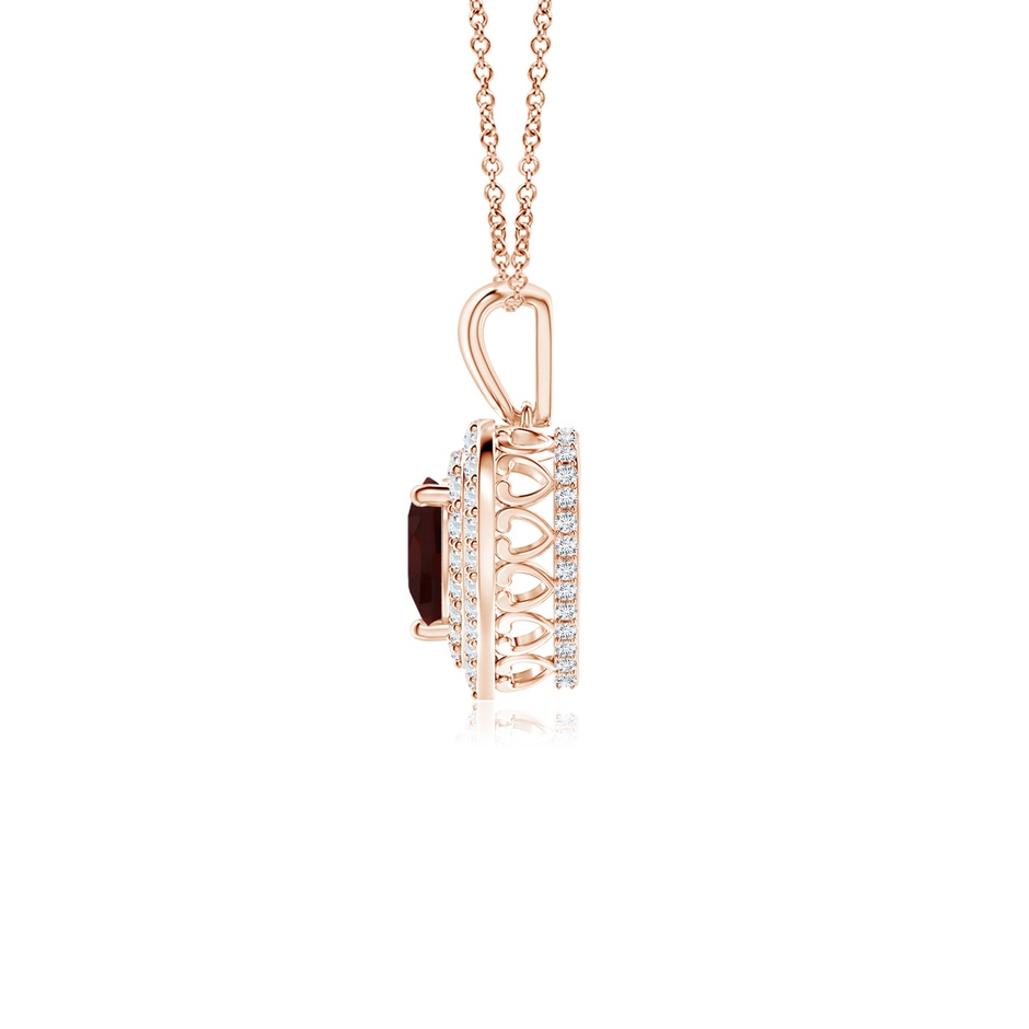 5mm A Garnet Heart Pendant with Diamond Double Halo in Rose Gold side-1