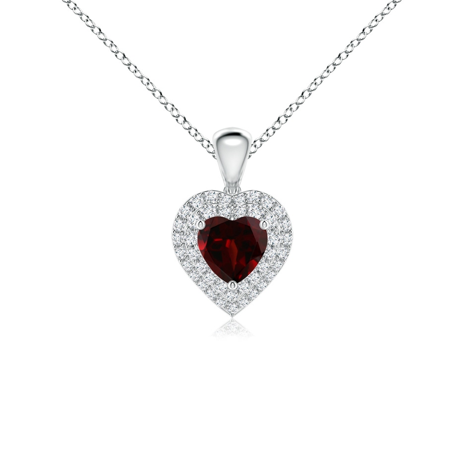 5mm AA Garnet Heart Pendant with Diamond Double Halo in White Gold 