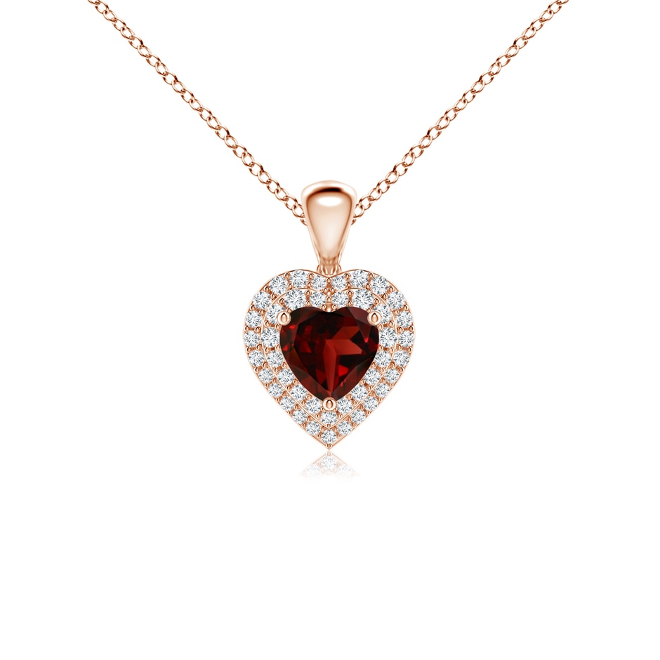 5mm AAA Garnet Heart Pendant with Diamond Double Halo in Rose Gold 