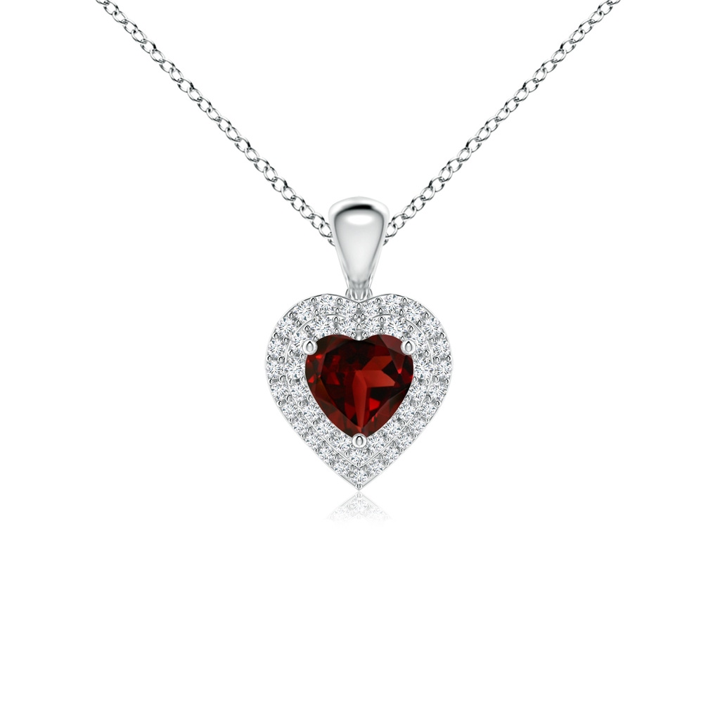 5mm AAA Garnet Heart Pendant with Diamond Double Halo in White Gold