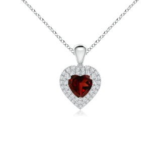 5mm AAA Garnet Heart Pendant with Diamond Double Halo in White Gold