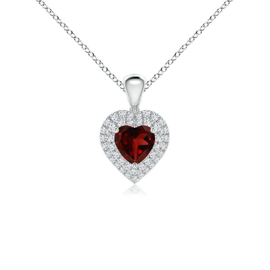 5mm AAA Garnet Heart Pendant with Diamond Double Halo in White Gold 