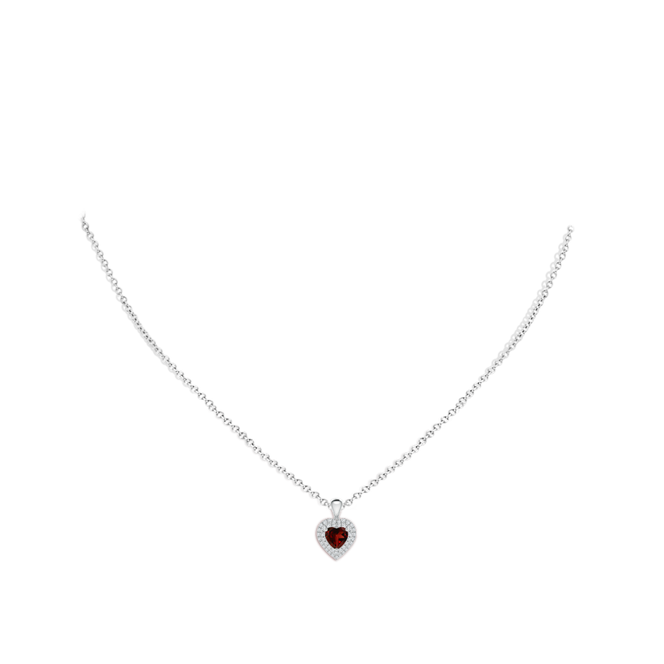 5mm AAA Garnet Heart Pendant with Diamond Double Halo in White Gold body-neck