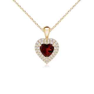 5mm AAA Garnet Heart Pendant with Diamond Double Halo in Yellow Gold