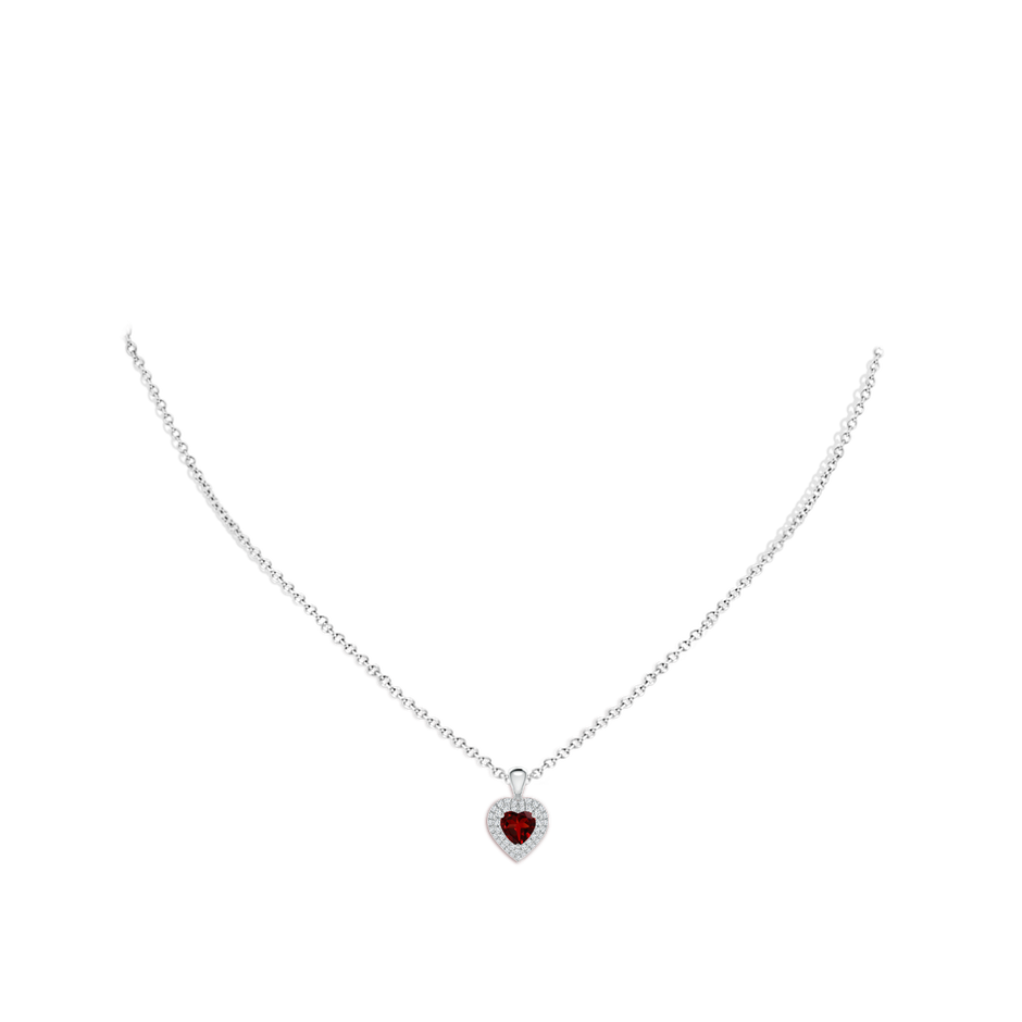 5mm AAAA Garnet Heart Pendant with Diamond Double Halo in P950 Platinum body-neck