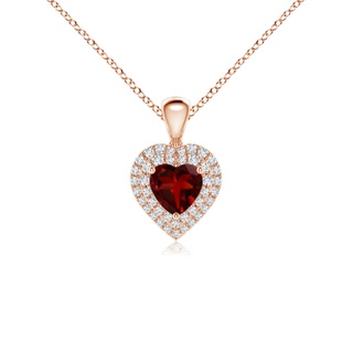 5mm AAAA Garnet Heart Pendant with Diamond Double Halo in Rose Gold