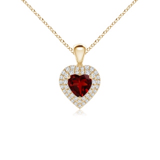 5mm AAAA Garnet Heart Pendant with Diamond Double Halo in Yellow Gold