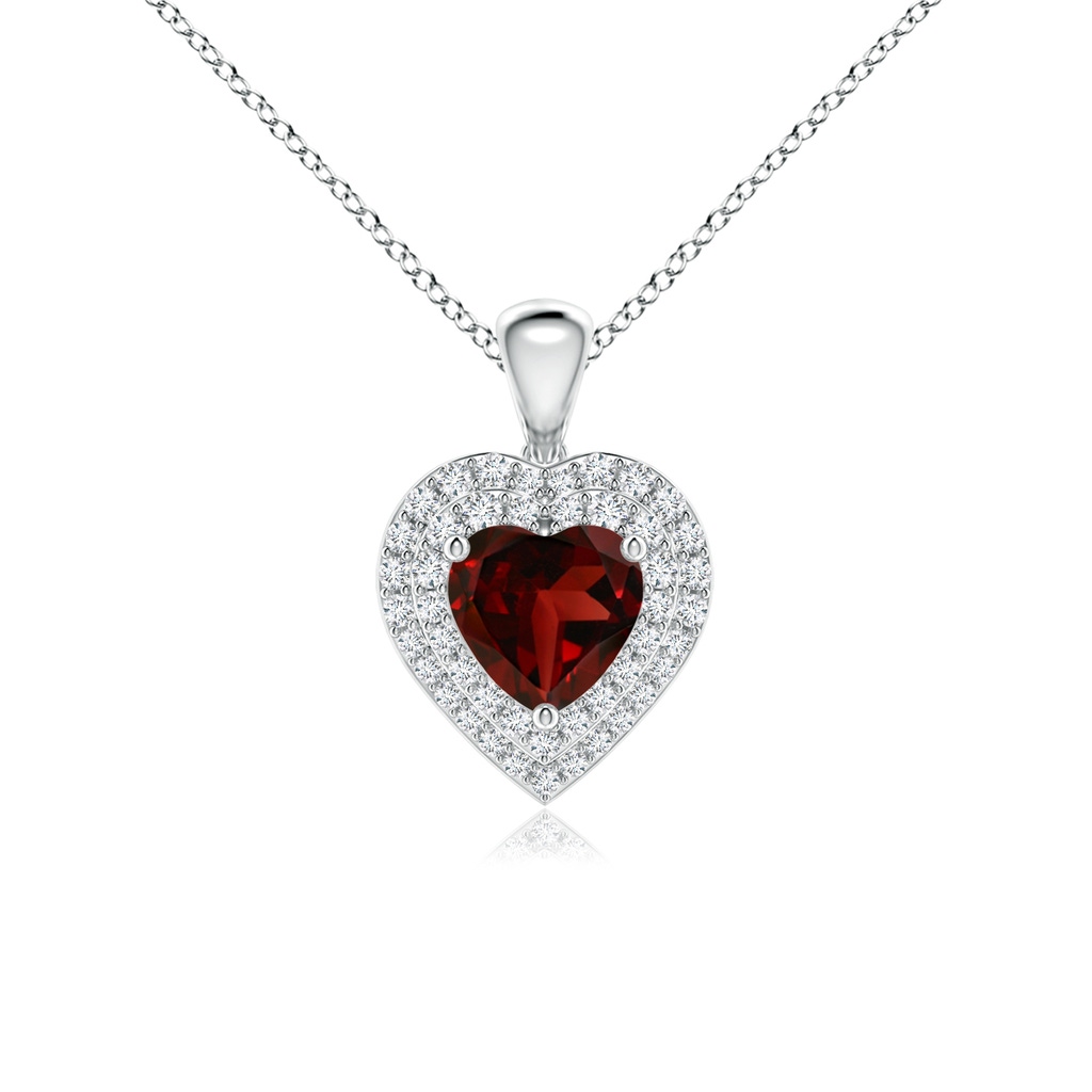 6mm AAA Garnet Heart Pendant with Diamond Double Halo in White Gold