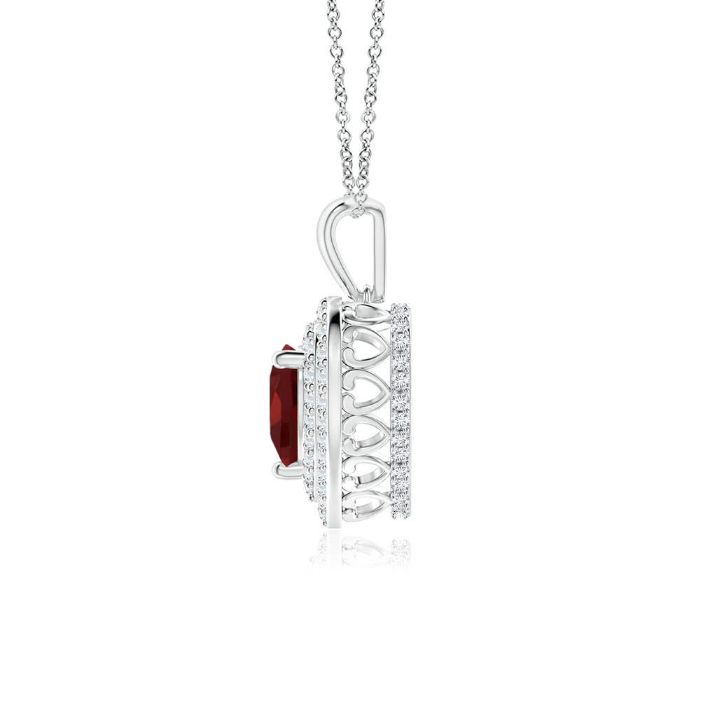 6mm AAA Garnet Heart Pendant with Diamond Double Halo in White Gold Side-1
