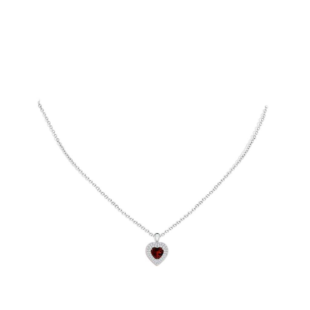 6mm AAA Garnet Heart Pendant with Diamond Double Halo in White Gold Body-Neck