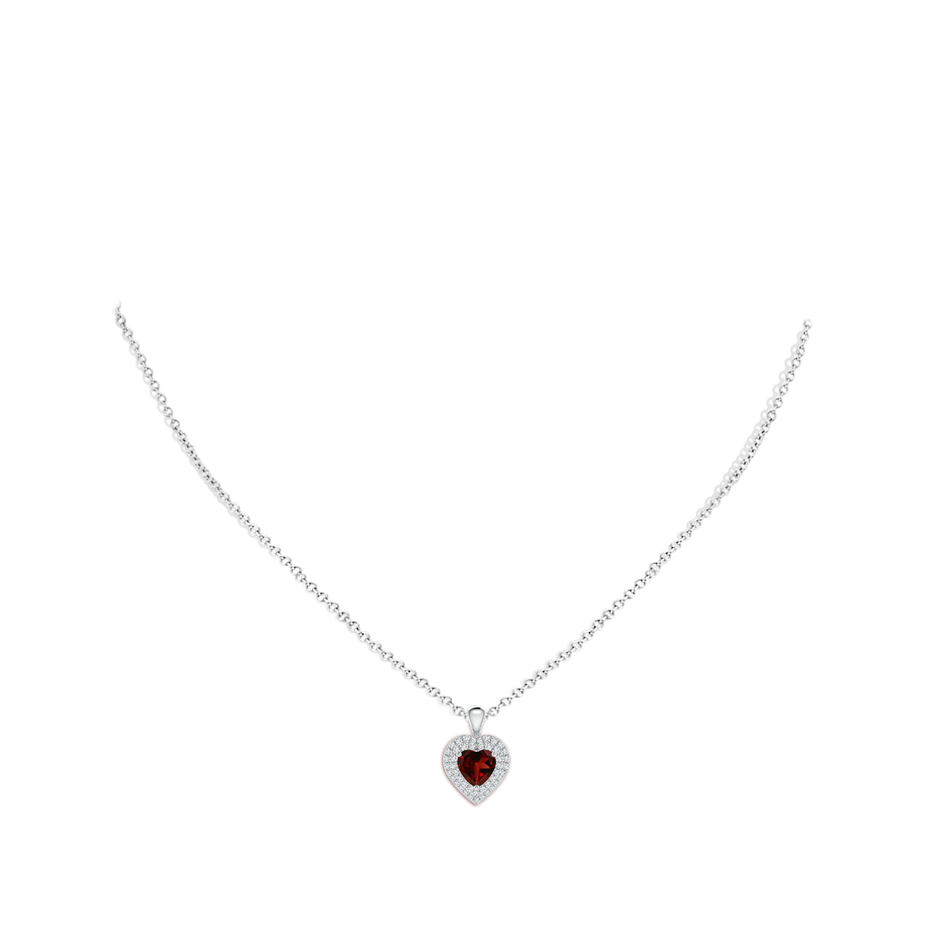 6mm AAA Garnet Heart Pendant with Diamond Double Halo in White Gold body-neck