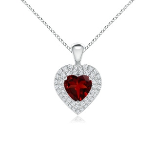 6mm AAAA Garnet Heart Pendant with Diamond Double Halo in P950 Platinum