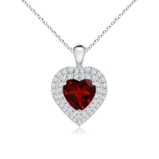 7mm AAAA Garnet Heart Pendant with Diamond Double Halo in P950 Platinum