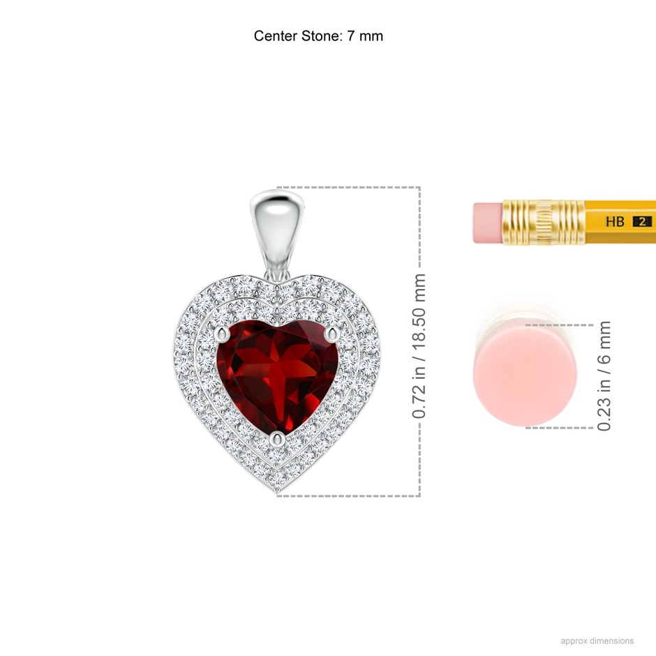 7mm AAAA Garnet Heart Pendant with Diamond Double Halo in P950 Platinum ruler