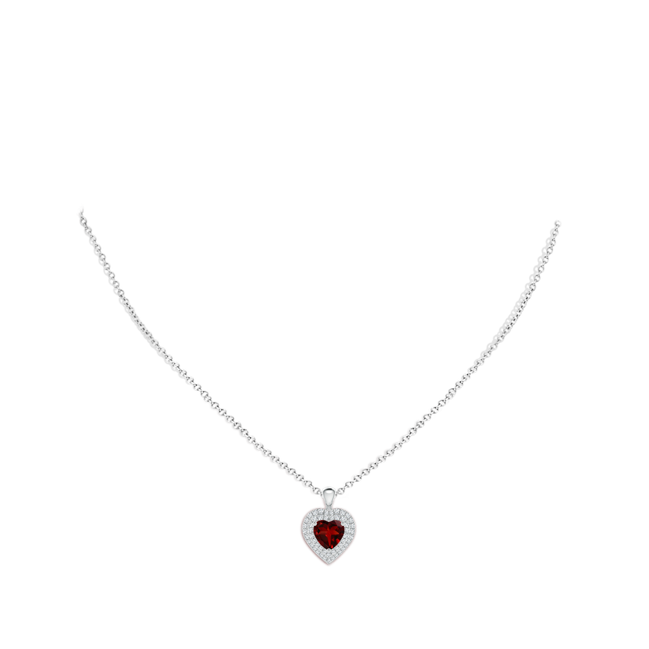 7mm AAAA Garnet Heart Pendant with Diamond Double Halo in P950 Platinum body-neck