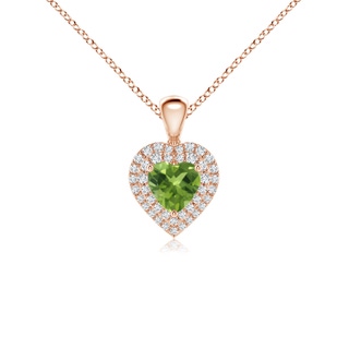 5mm AAA Peridot Heart Pendant with Diamond Double Halo in 10K Rose Gold