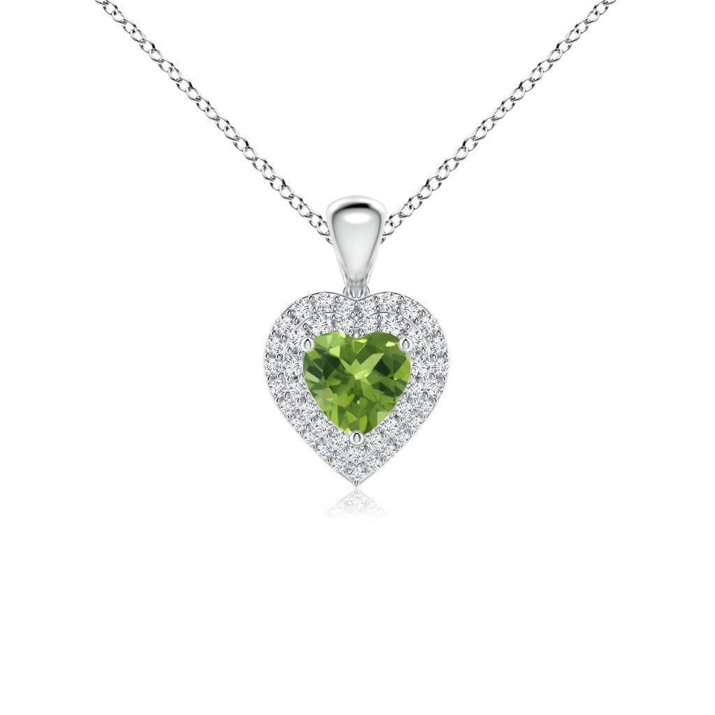 5mm AAA Peridot Heart Pendant with Diamond Double Halo in White Gold