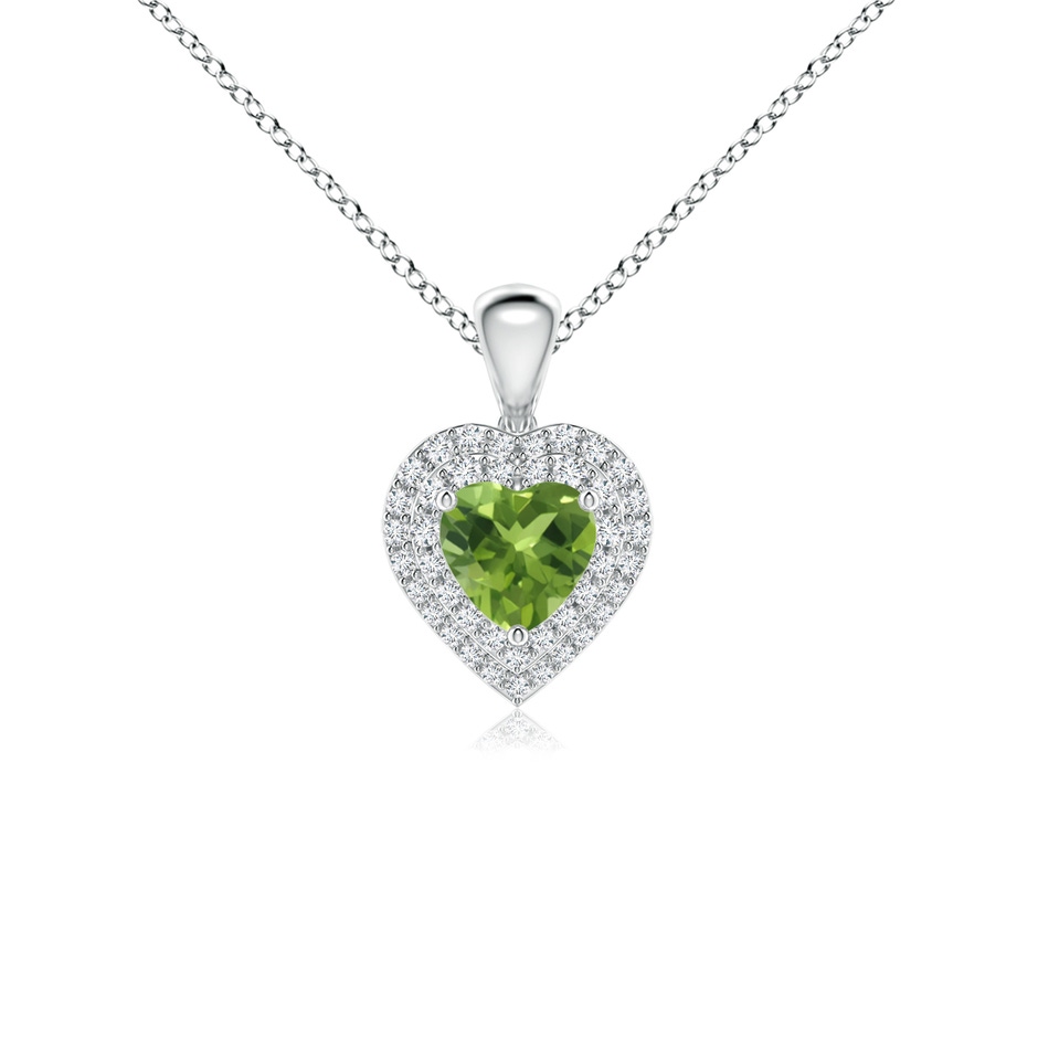 5mm AAA Peridot Heart Pendant with Diamond Double Halo in White Gold 