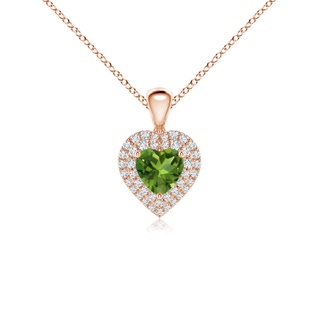 5mm AAAA Peridot Heart Pendant with Diamond Double Halo in 10K Rose Gold