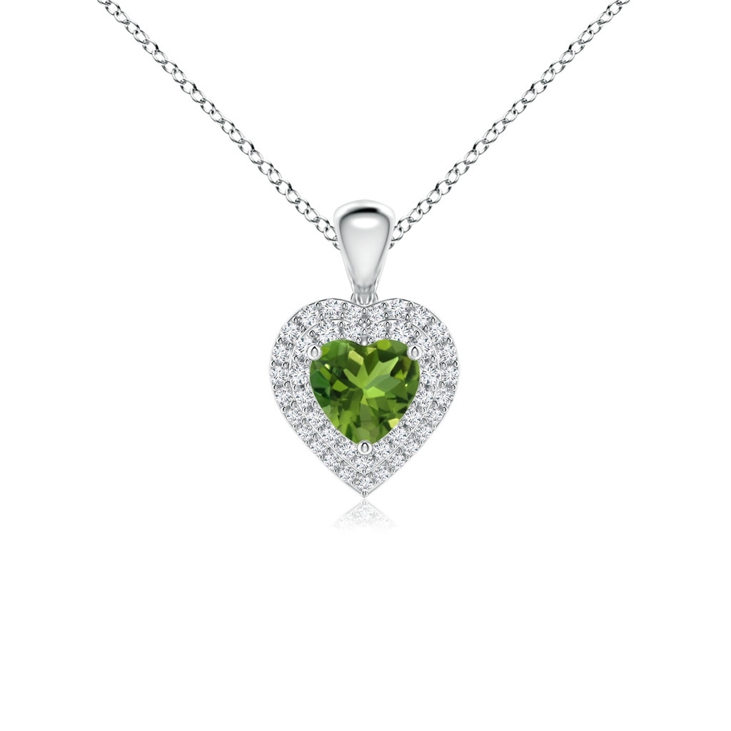 5mm AAAA Peridot Heart Pendant with Diamond Double Halo in P950 Platinum