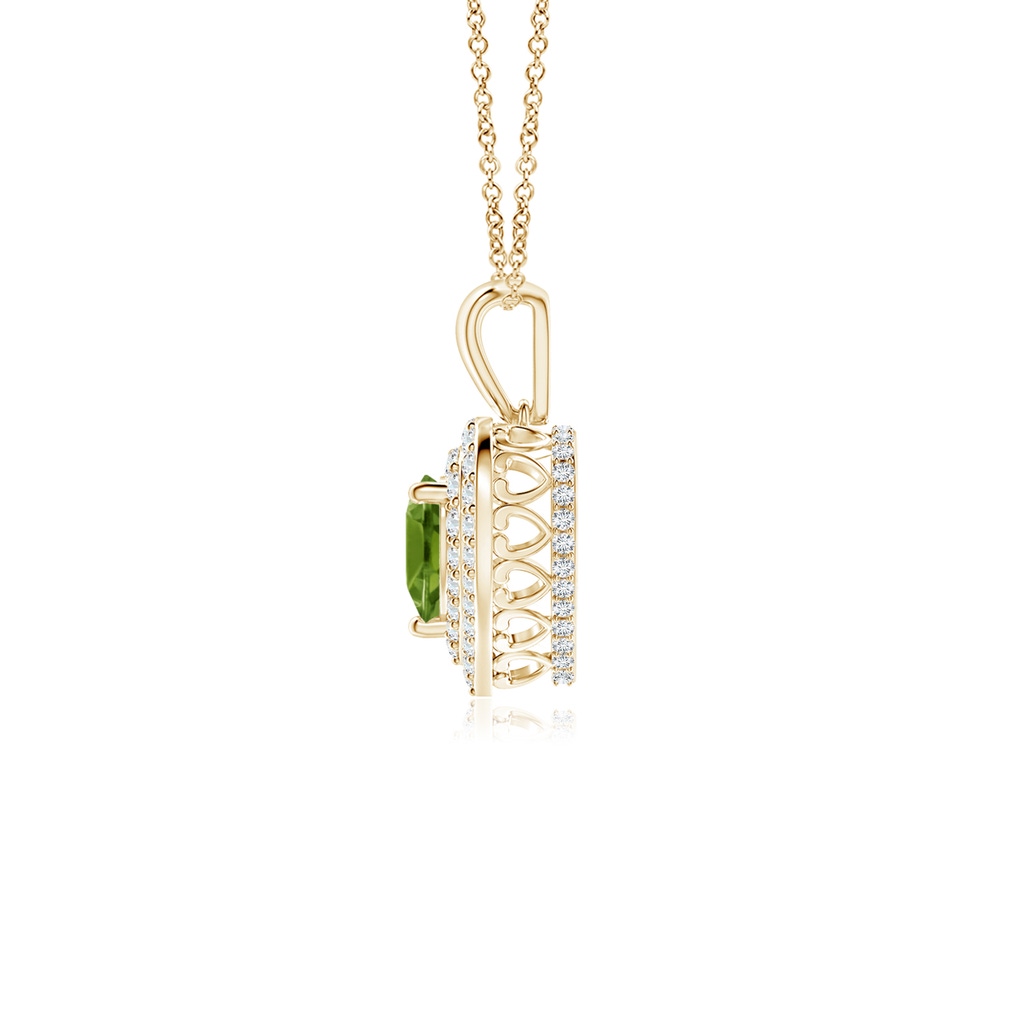 5mm AAAA Peridot Heart Pendant with Diamond Double Halo in Yellow Gold - side_1