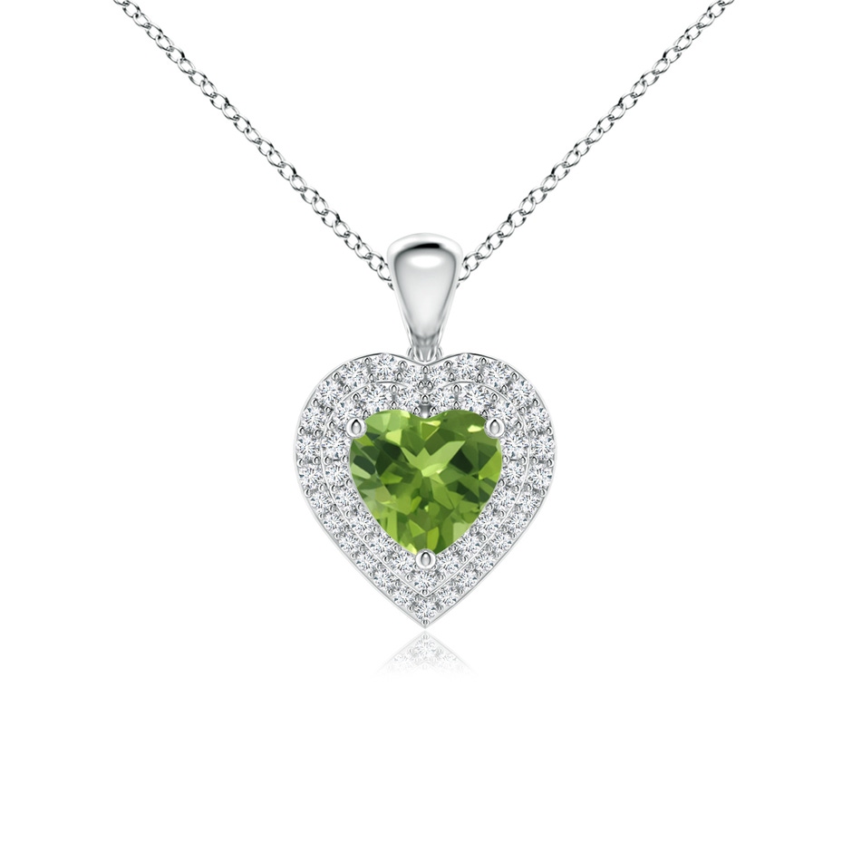 6mm AAA Peridot Heart Pendant with Diamond Double Halo in White Gold 