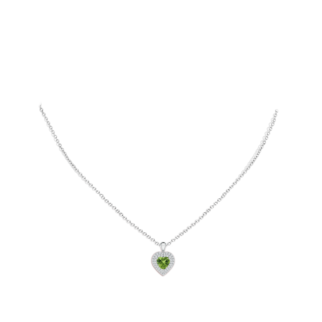 6mm AAA Peridot Heart Pendant with Diamond Double Halo in White Gold Body-Neck