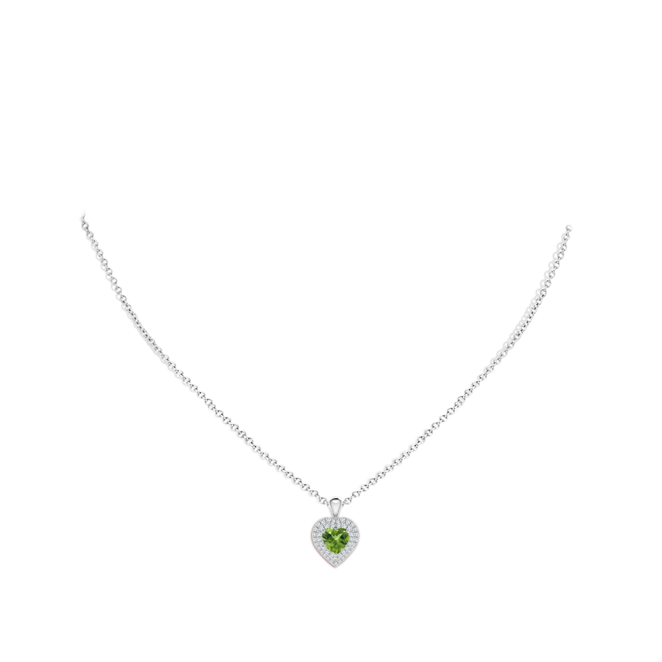 6mm AAA Peridot Heart Pendant with Diamond Double Halo in White Gold body-neck