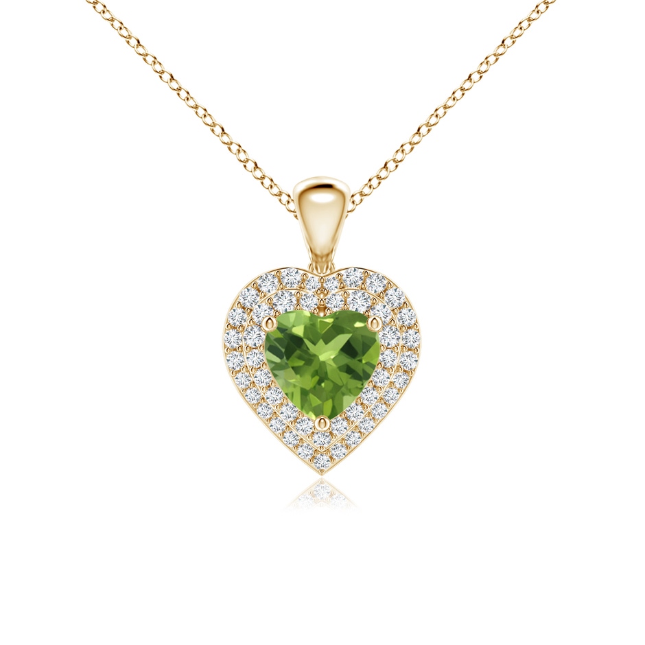 6mm AAA Peridot Heart Pendant with Diamond Double Halo in Yellow Gold 