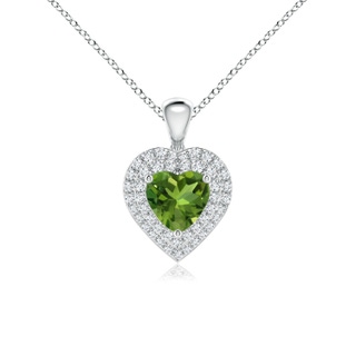 6mm AAAA Peridot Heart Pendant with Diamond Double Halo in P950 Platinum