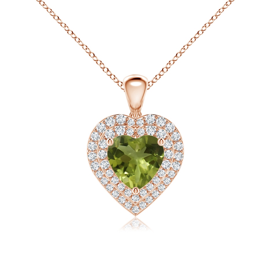 7mm A Peridot Heart Pendant with Diamond Double Halo in Rose Gold 